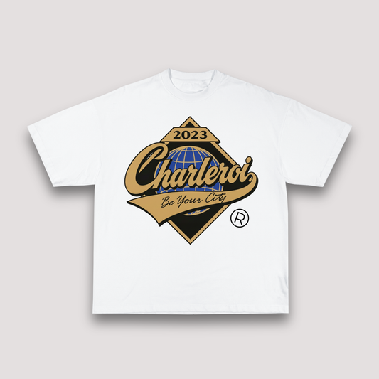 T-shirt Blanc Oversize Charleroi World | 100% Coton Bio Premium
