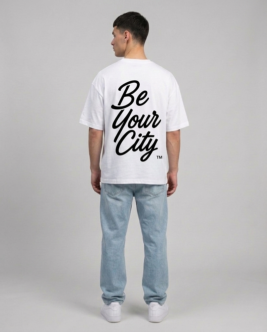 T-shirt Blanc & Noir Oversize Charleroi BYC | 100% Coton Bio Premium