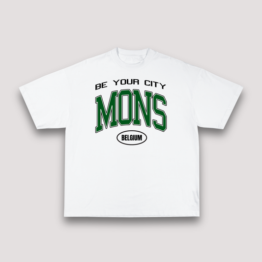 T-shirt Blanc & Vert Oversize Mons V8 | 100% Coton Bio Premium