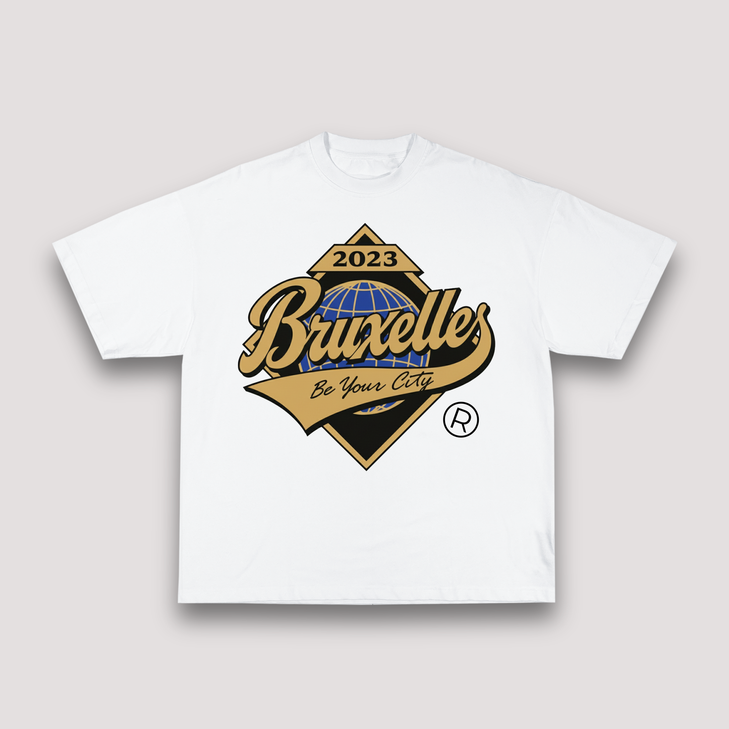 T-shirt Blanc Oversize Bruxelles World | 100% Coton Bio Premium