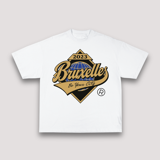 T-shirt Blanc Oversize Bruxelles World | 100% Coton Bio Premium