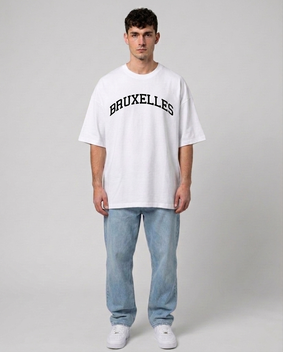T-shirt Blanc & Noir Oversize Bruxelles BYC | 100% Coton Bio Premium