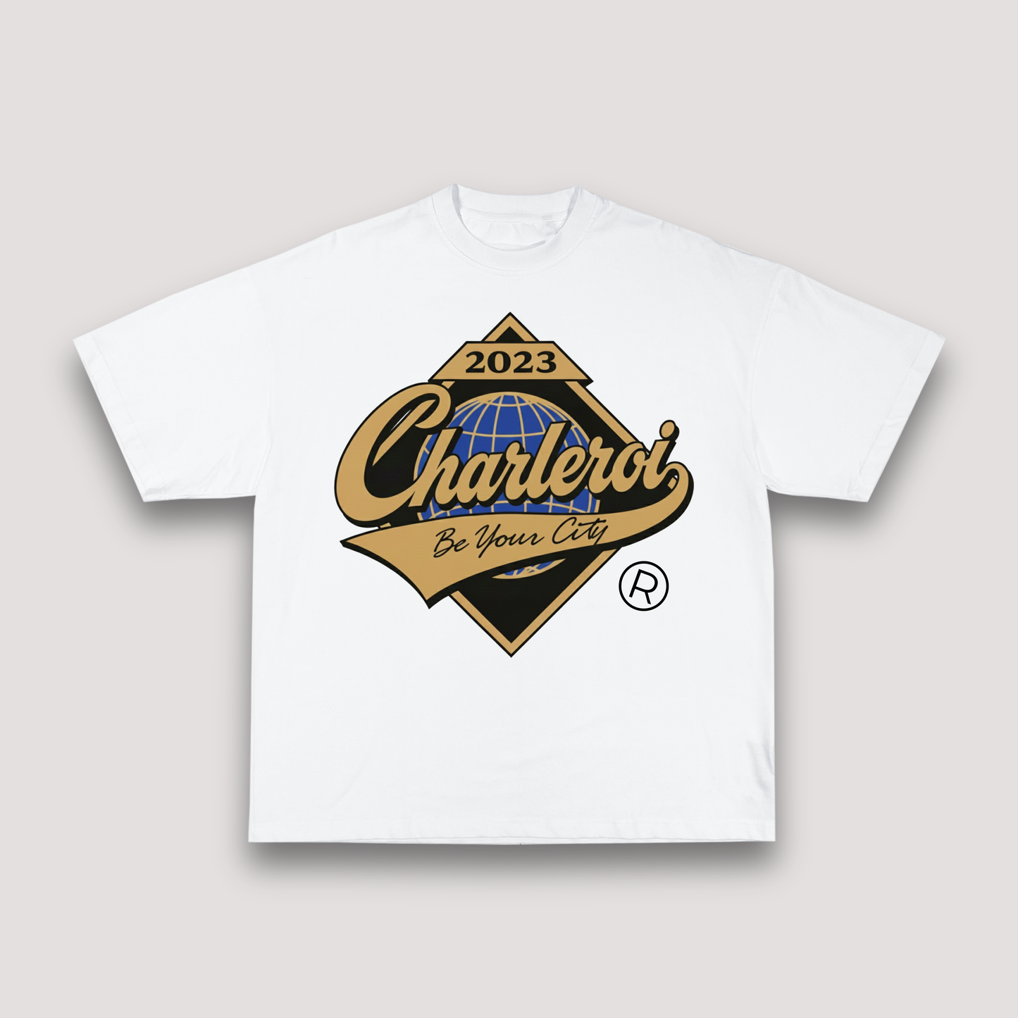 T-shirt Blanc Oversize Charleroi World | 100% Coton Bio Premium