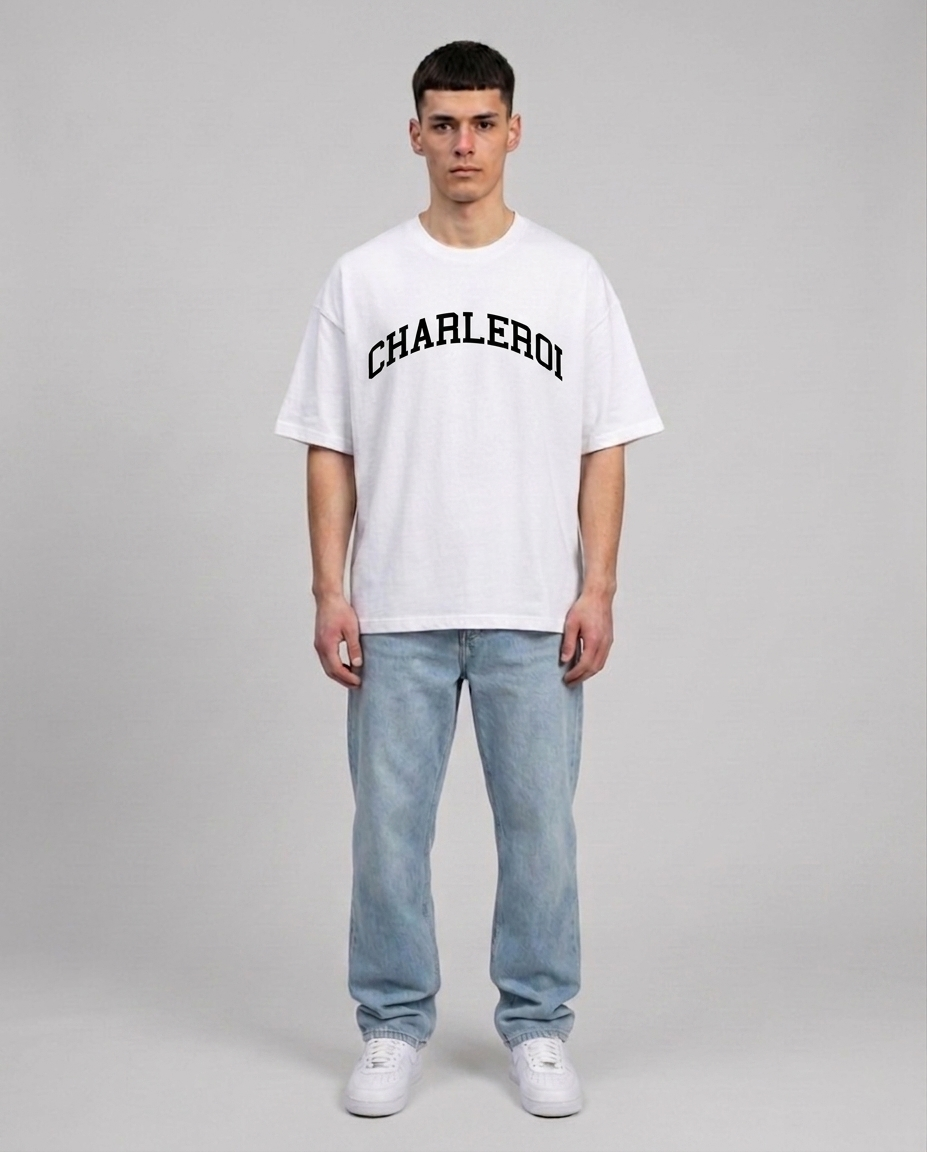T-shirt Blanc & Noir Oversize Charleroi BYC | 100% Coton Bio Premium