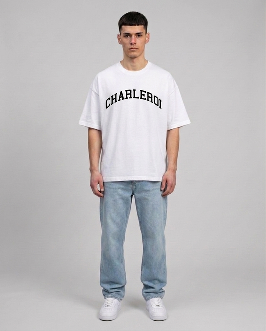 T-shirt Blanc & Noir Oversize Charleroi BYC | 100% Coton Bio Premium