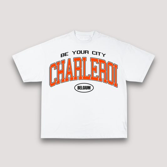 T-shirt Blanc Oversize Charleroi V8 | 100% Coton Bio Premium