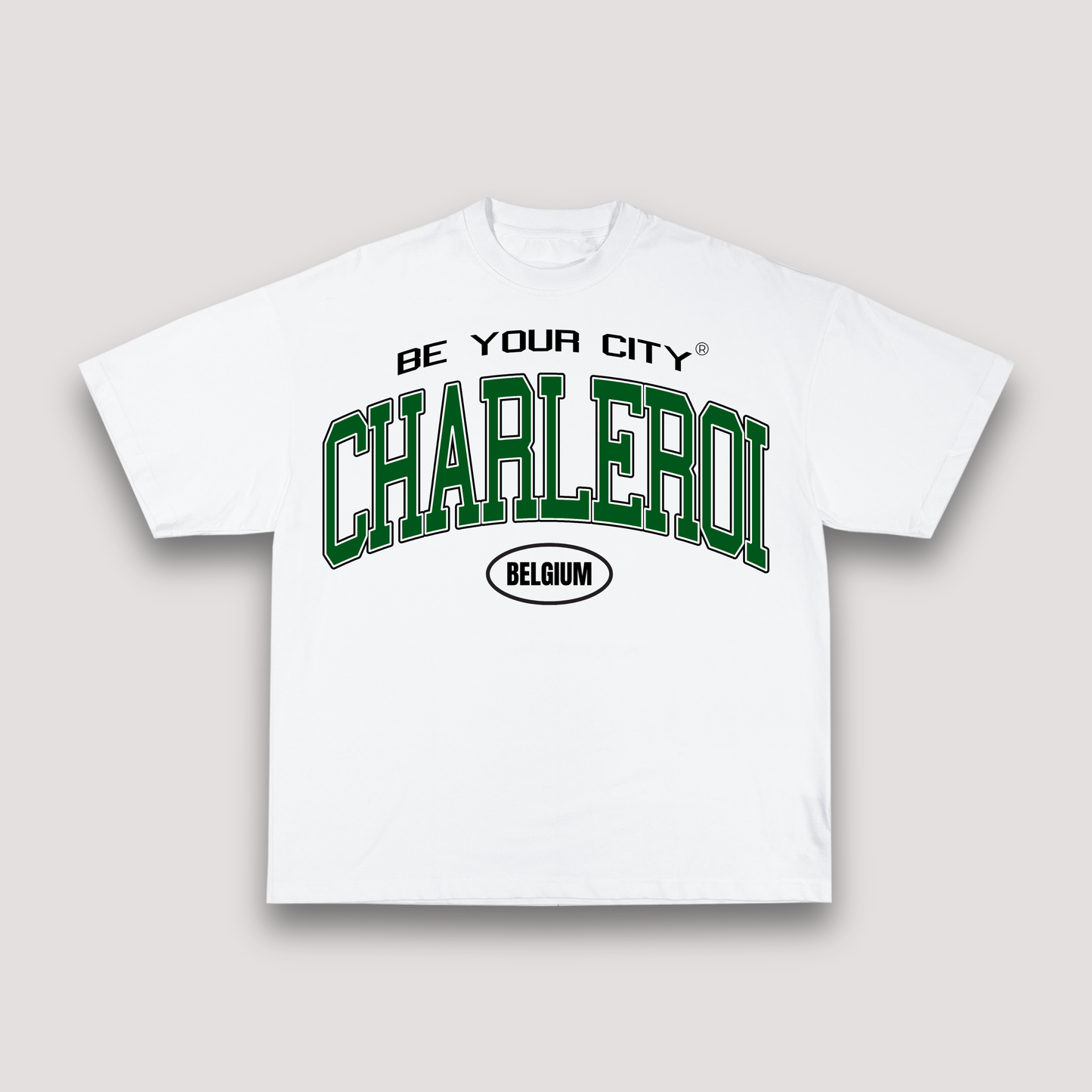 T-shirt Blanc & Vert Oversize Charleroi V8 | 100% Coton Bio Premium