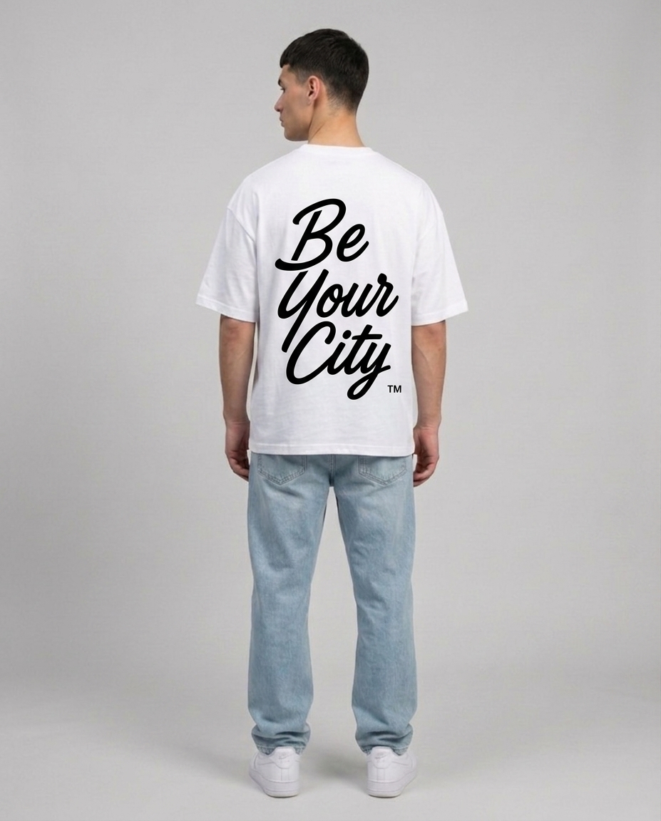T-shirt Blanc & Noir Oversize Charleroi BYC | 100% Coton Bio Premium