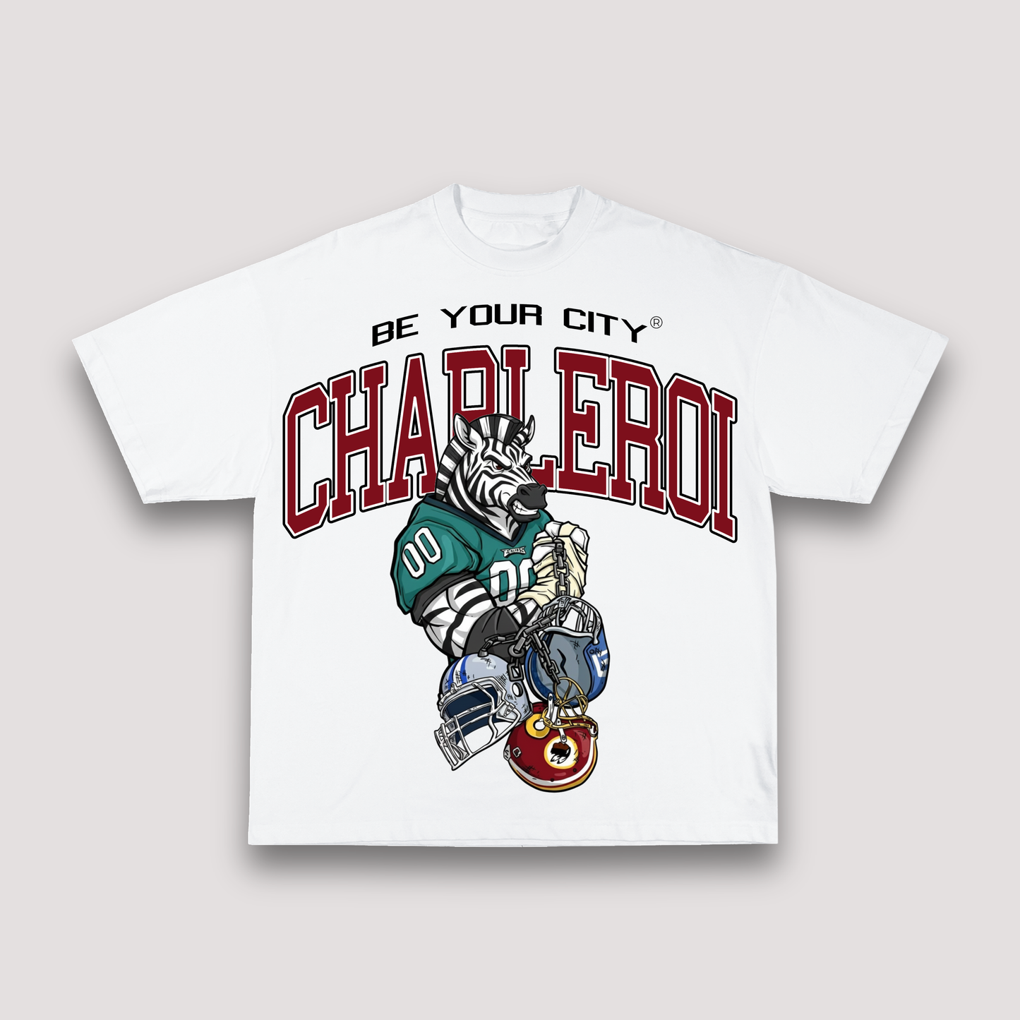 T-shirt Blanc & Rouge Oversize Charleroi NFL | 100% Coton Bio Premium