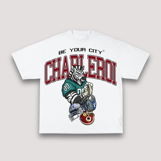T-shirt Blanc & Rouge Oversize Charleroi NFL | 100% Coton Bio Premium