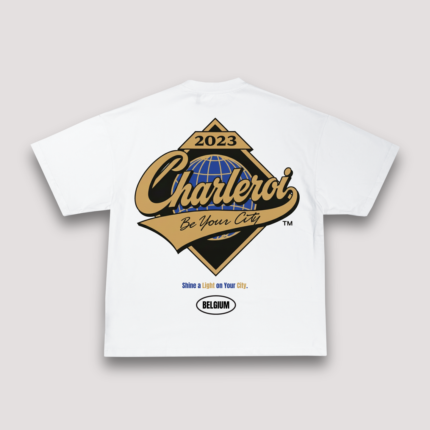 T-shirt Blanc Oversize Charleroi "Shine A Light" | 100% Coton Bio Premium