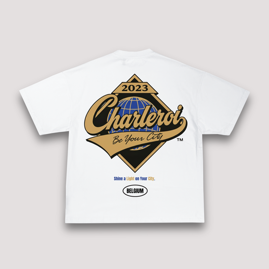 T-shirt Blanc Oversize Charleroi "Shine A Light" | 100% Coton Bio Premium