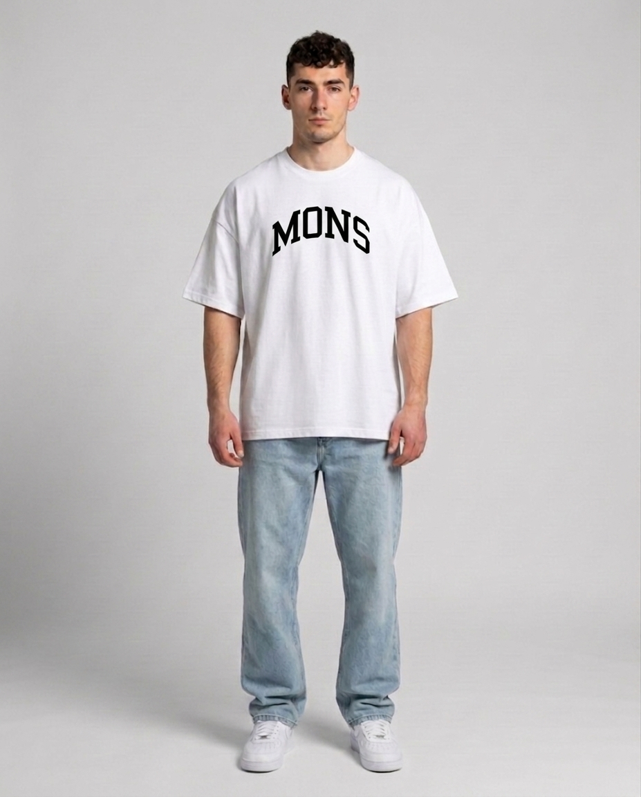T-shirt Blanc & Noir Oversize Mons BYC | 100% Coton Bio Premium