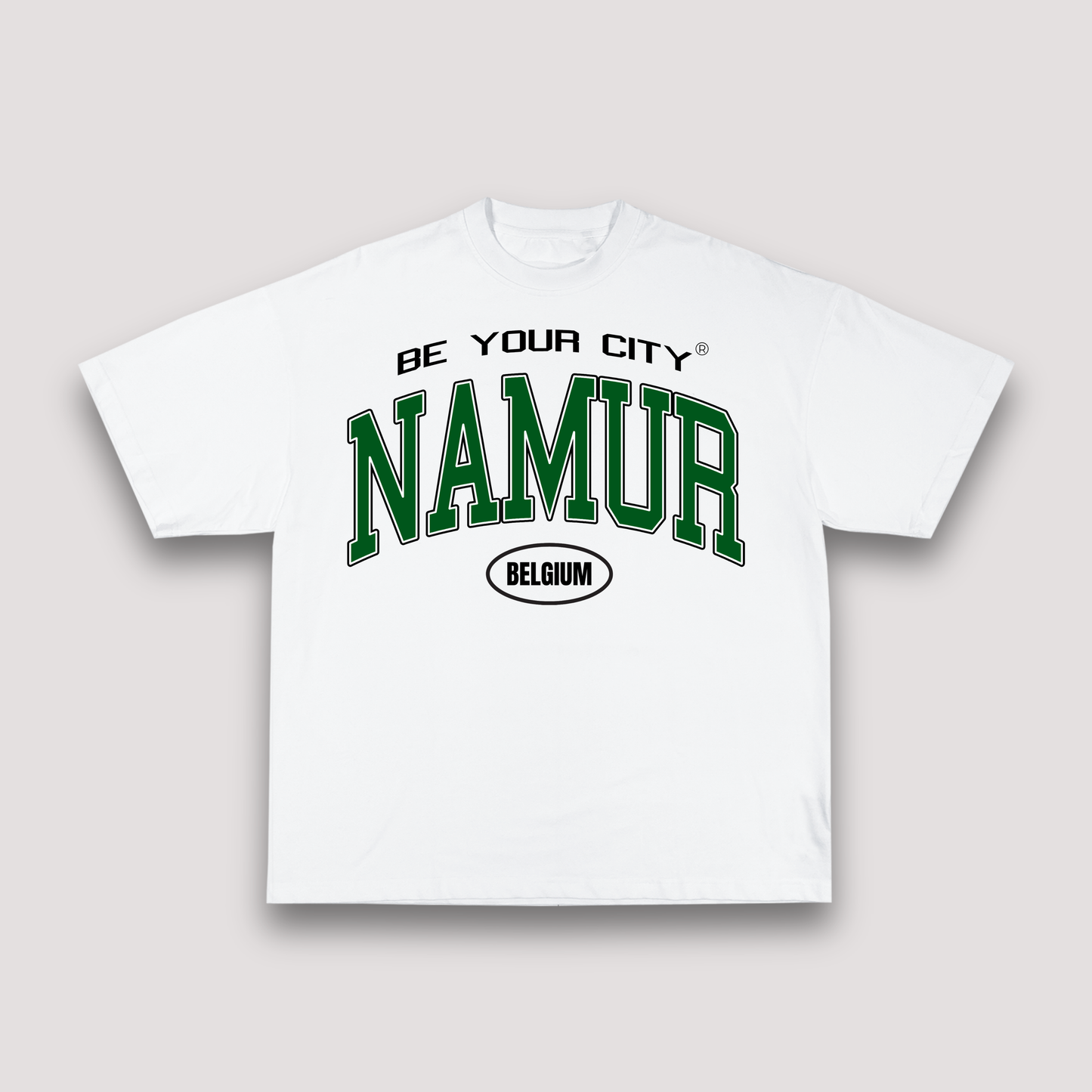 T-shirt Blanc & Vert Oversize Namur V8 | 100% Coton Bio Premium