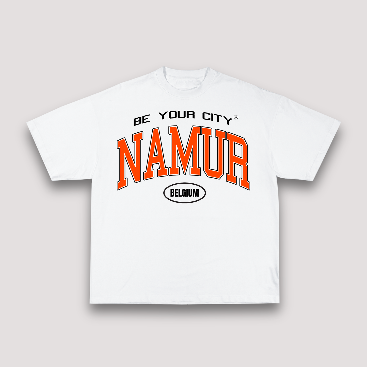 T-shirt Blanc & Orange Oversize Namur V8 | 100% Coton Bio Premium