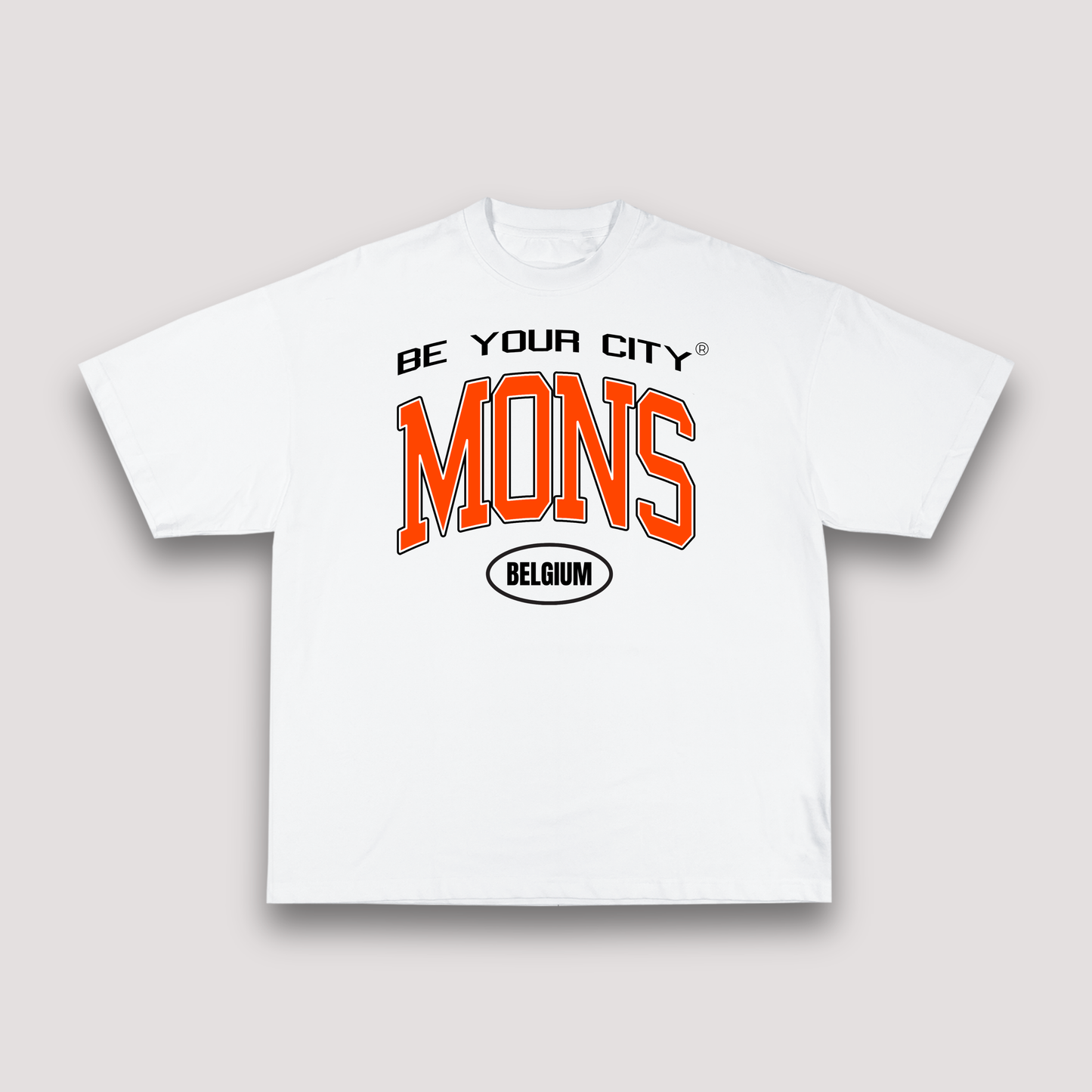 T-shirt Blanc & Orange Oversize Mons V8 | 100% Coton Bio Premium
