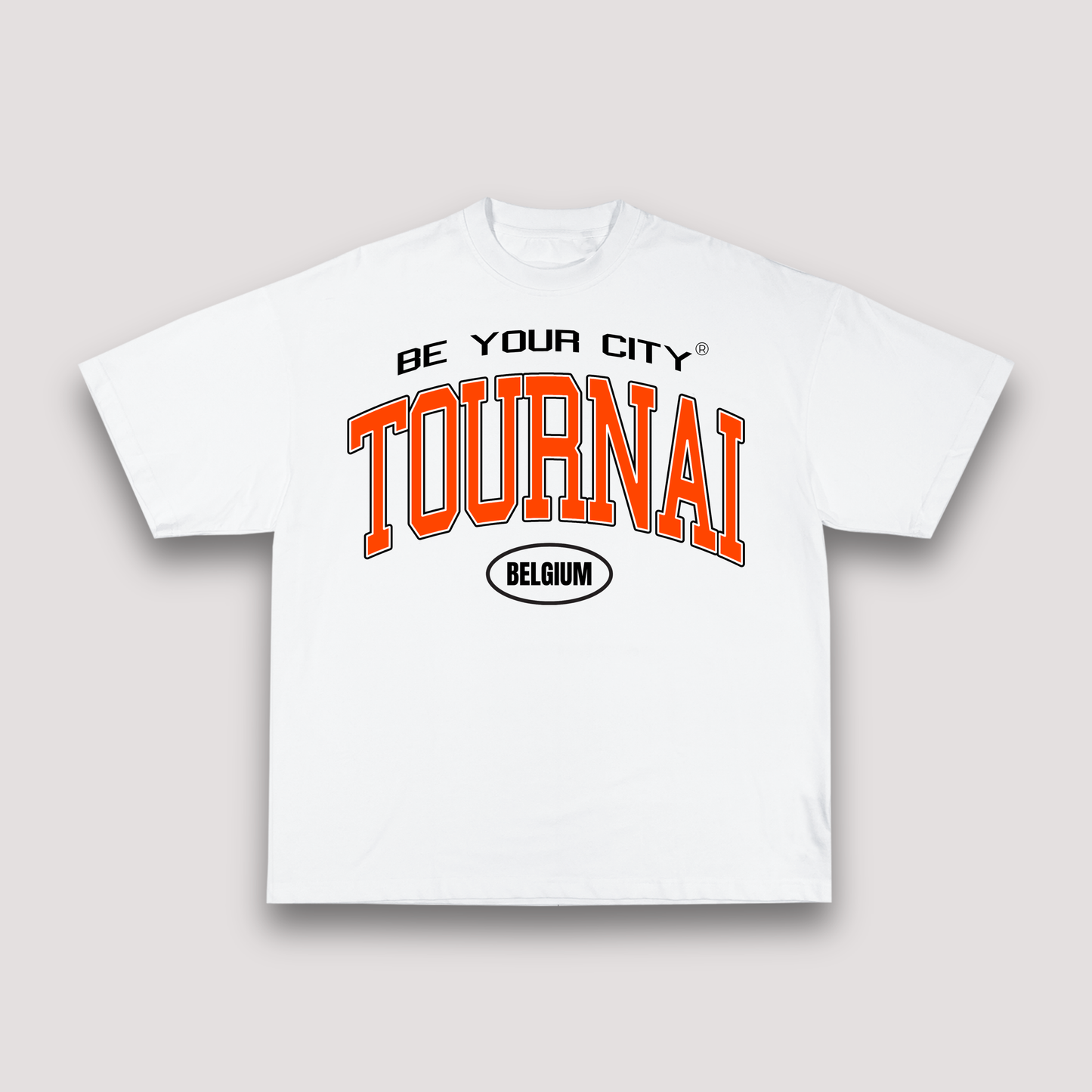 T-shirt Blanc & Orange Oversize Tournai V8 | 100% Coton Bio Premium