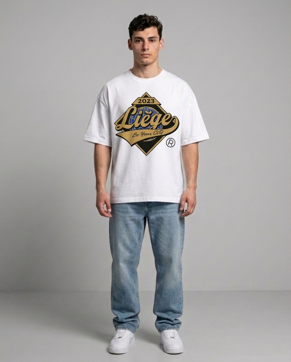T-shirt Blanc Oversize Liège World | 100% Coton Bio Premium