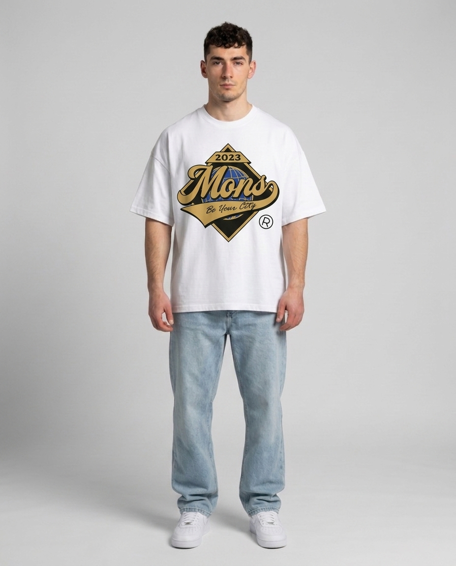 T-shirt Blanc Oversize Mons World | 100% Coton Bio Premium
