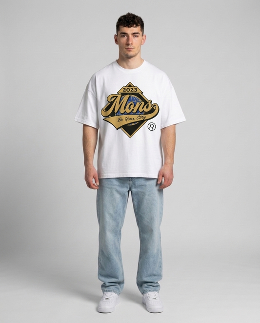 T-shirt Blanc Oversize Mons World | 100% Coton Bio Premium