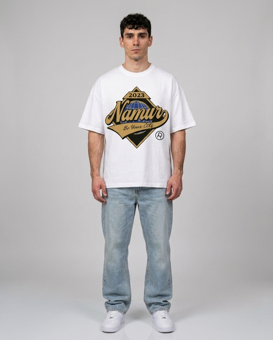 T-shirt Blanc Oversize Namur World | 100% Coton Bio Premium