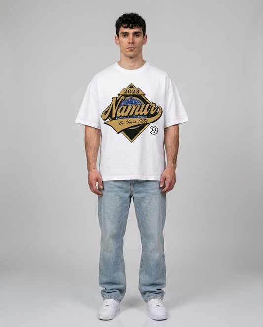 T-shirt Blanc Oversize Namur World | 100% Coton Bio Premium