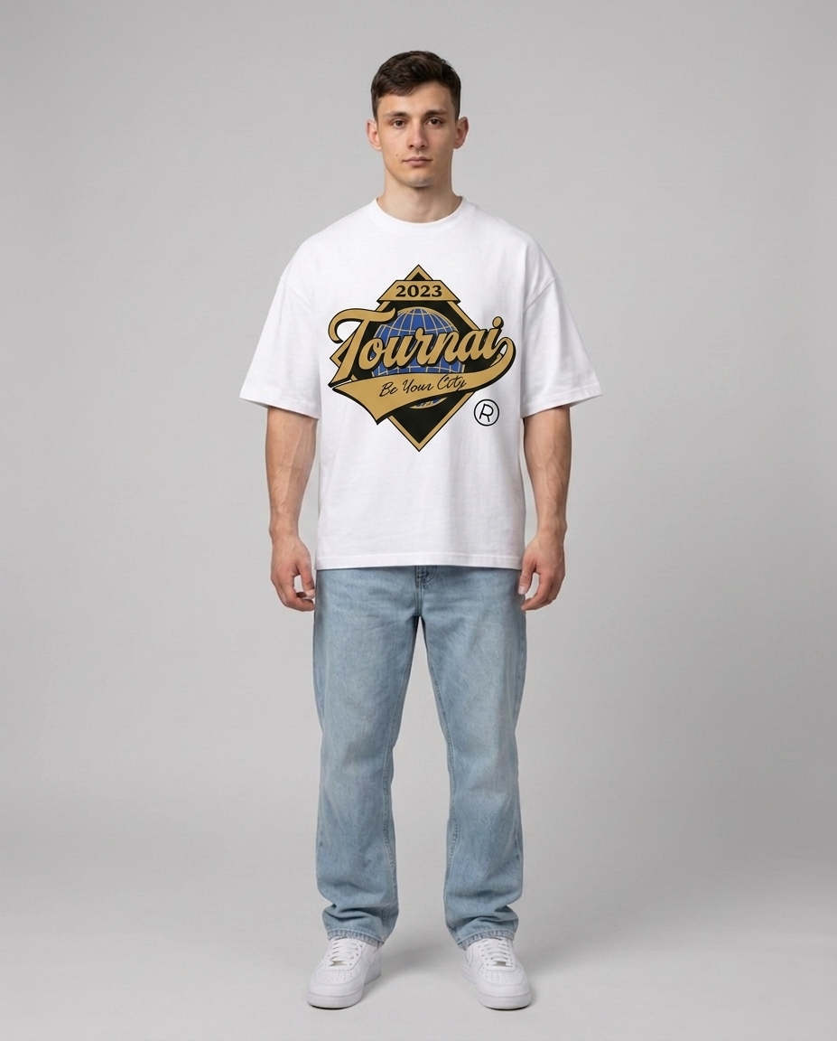 T-shirt Blanc Oversize Tournai World | 100% Coton Bio Premium