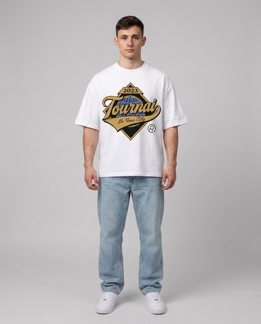 T-shirt Blanc Oversize Tournai World | 100% Coton Bio Premium
