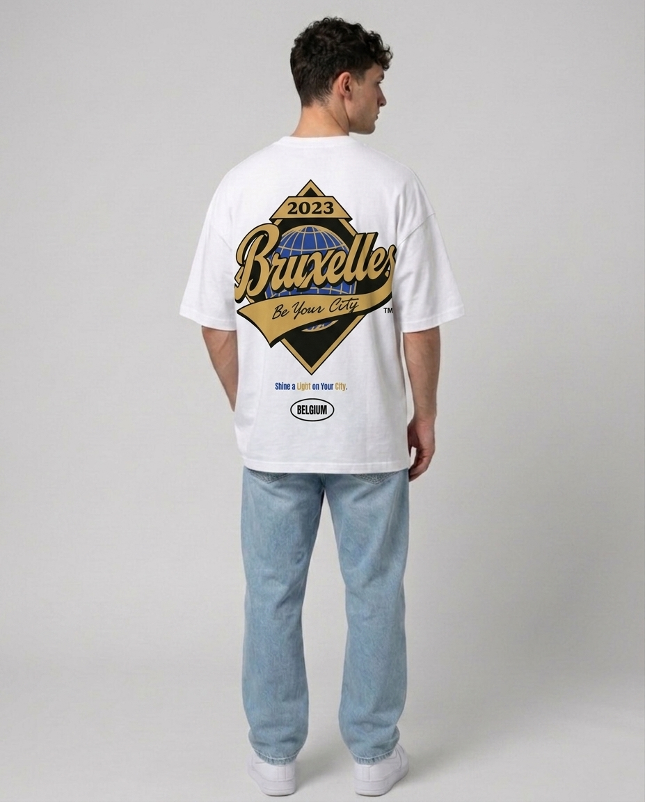 T-shirt Blanc Oversize Bruxelles Shine | 100% Coton Bio Premium