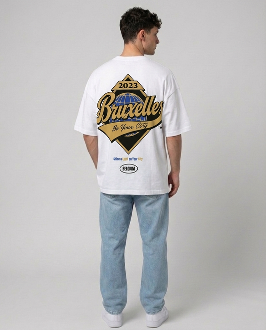 T-shirt Blanc Oversize Bruxelles Shine | 100% Coton Bio Premium