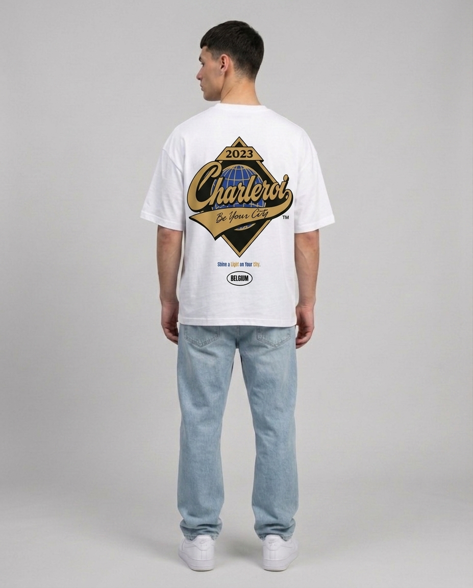 T-shirt Blanc Oversize Charleroi Shine | 100% Coton Bio Premium