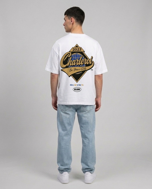 T-shirt Blanc Oversize Charleroi Shine | 100% Coton Bio Premium