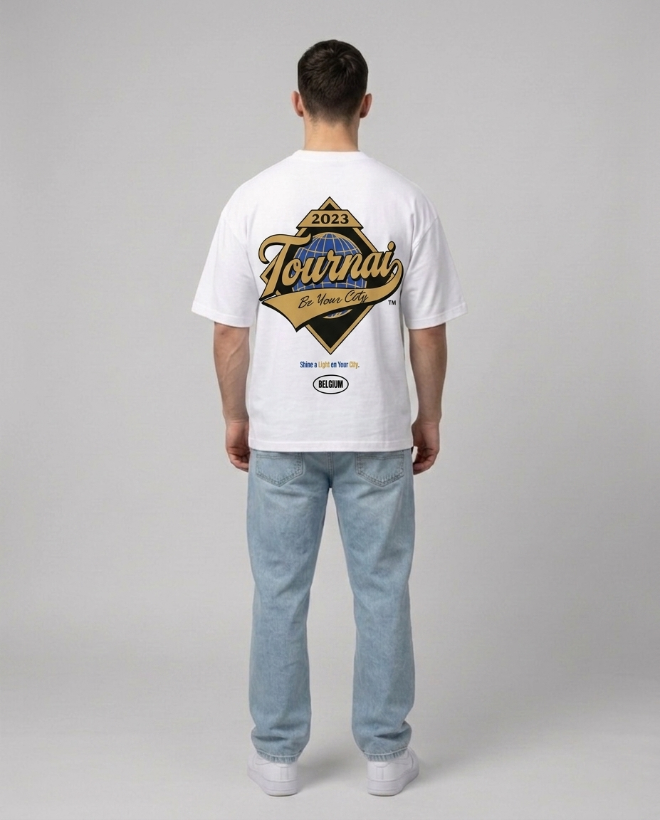T-shirt Blanc Oversize Tournai Shine | 100% Coton Bio Premium