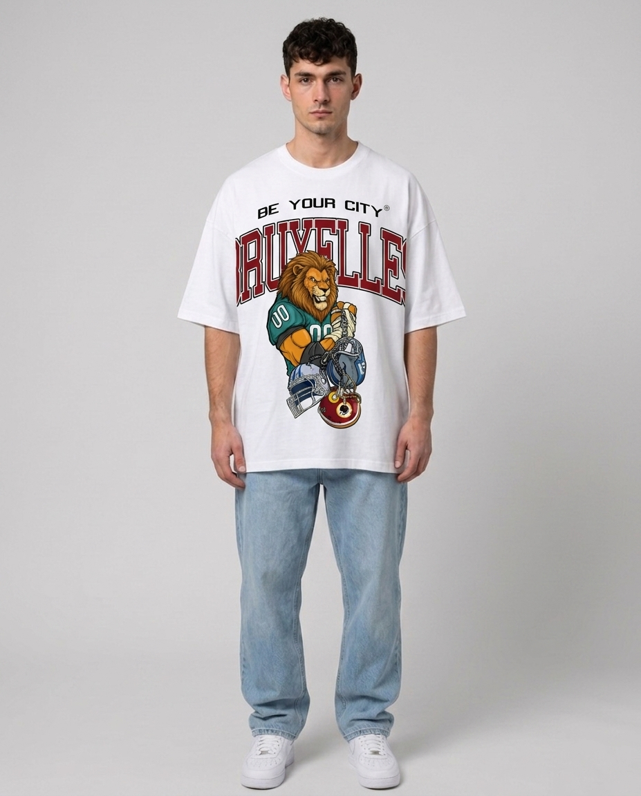 T-shirt Blanc & Rouge Oversize Bruxelles NFL | 100% Coton Bio Premium