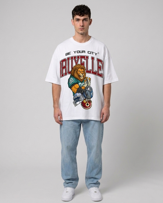 T-shirt Blanc & Rouge Oversize Bruxelles NFL | 100% Coton Bio Premium