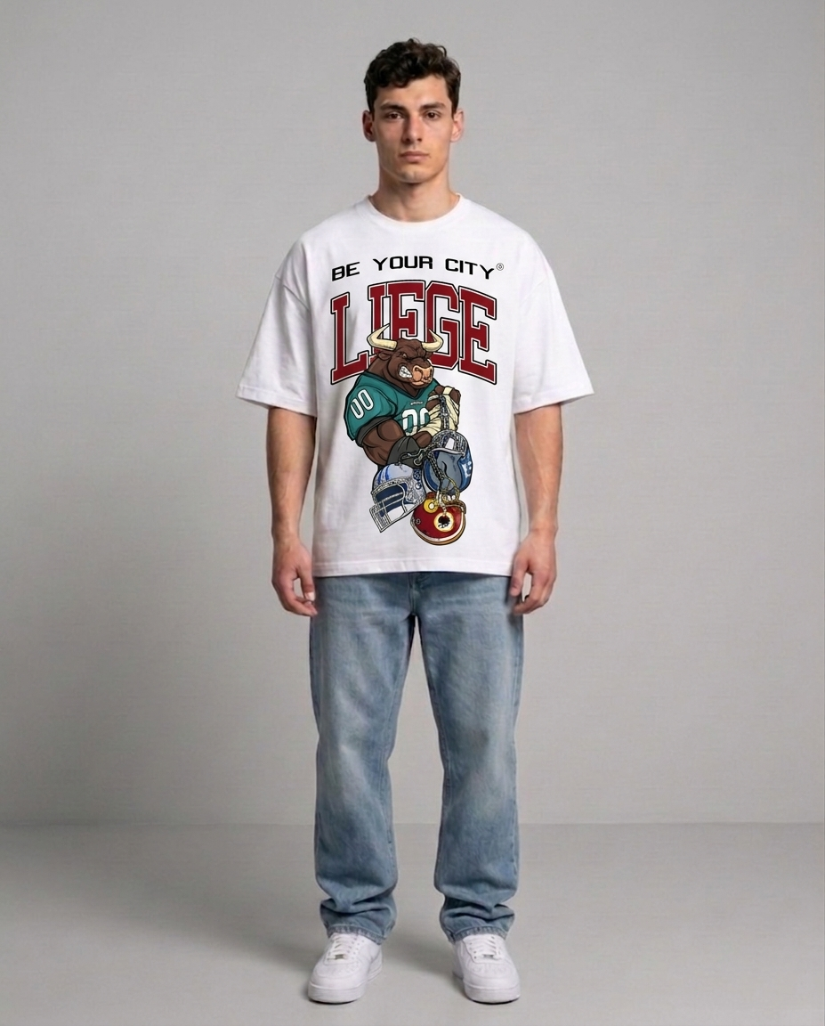 T-shirt Blanc & Rouge Oversize Liège NFL | 100% Coton Bio Premium