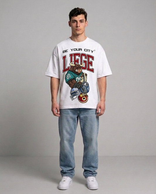 T-shirt Blanc & Rouge Oversize Liège NFL | 100% Coton Bio Premium