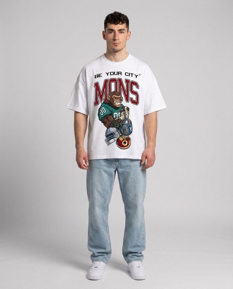 T-shirt Blanc & Rouge Oversize Mons NFL | 100% Coton Bio Premium