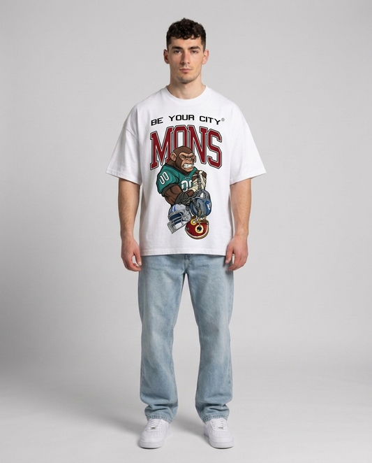 T-shirt Blanc & Rouge Oversize Mons NFL | 100% Coton Bio Premium