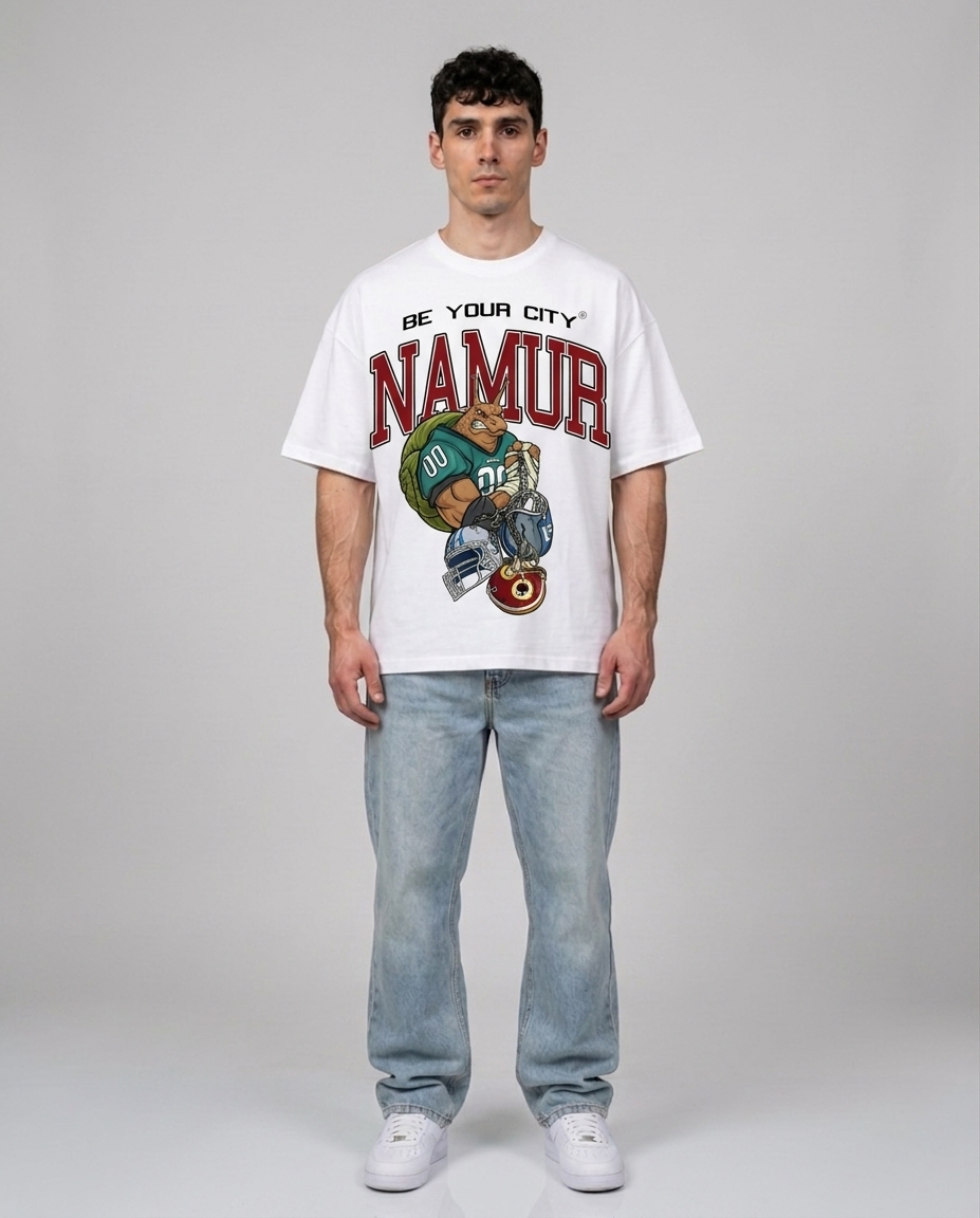 T-shirt Blanc & Rouge Oversize Namur NFL | 100% Coton Bio Premium