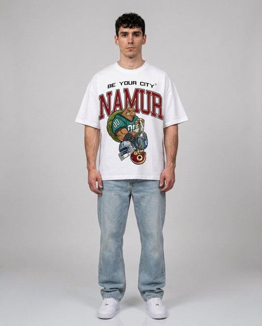 T-shirt Blanc & Rouge Oversize Namur NFL | 100% Coton Bio Premium