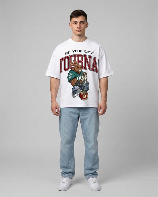 T-shirt Blanc & Rouge Oversize Tournai NFL | 100% Coton Bio Premium