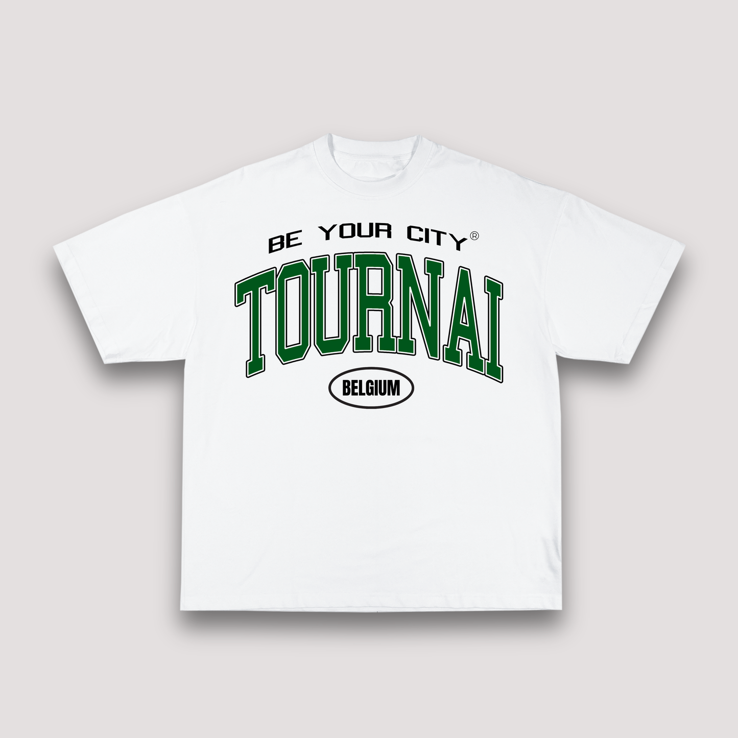 T-shirt Blanc & Vert Oversize Tournai V8 | 100% Coton Bio Premium