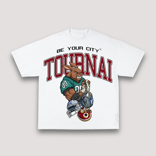 T-shirt Blanc & Rouge Oversize Tournai NFL | 100% Coton Bio Premium